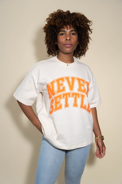 Oversized Collegiate Tee(Cream/Orange) – Never Settle