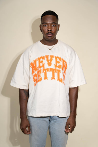 Oversized Collegiate Tee(Cream/Orange) – Never Settle