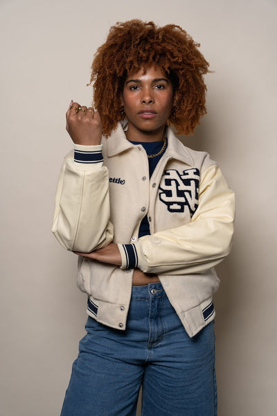 Varsity Jacket(Cream/Navy) – Never Settle
