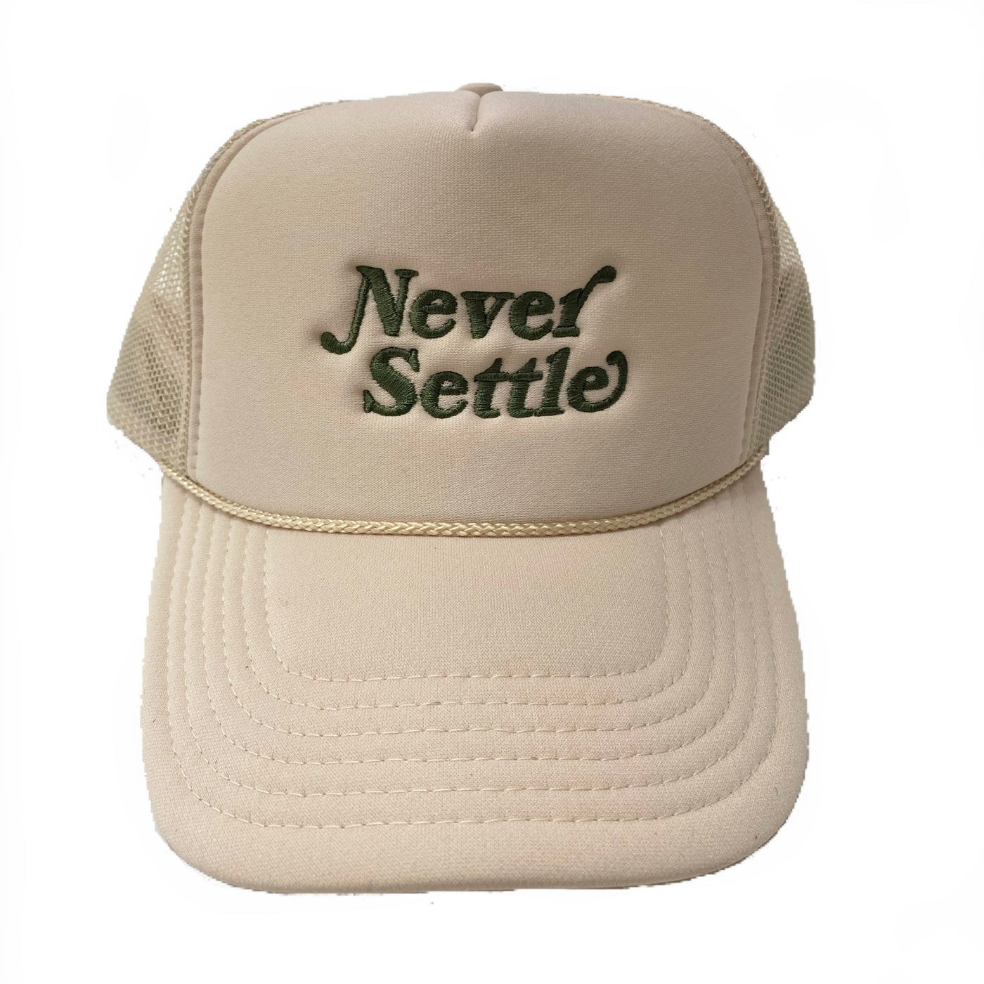 Never Settle Trucker Hat(tan/olive)